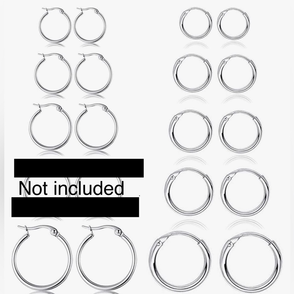 NEW 9 Pairs Silver Hoop Earrings with Box & Cleaning Cloth - Picture 2 of 8